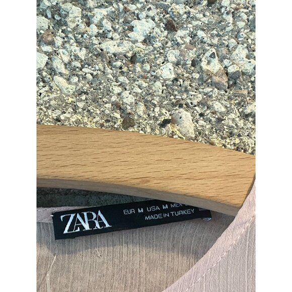 Zara Pink Feather-Trimmed Sheer Blouse Size M Made In Turkey - Picture 5 of 9